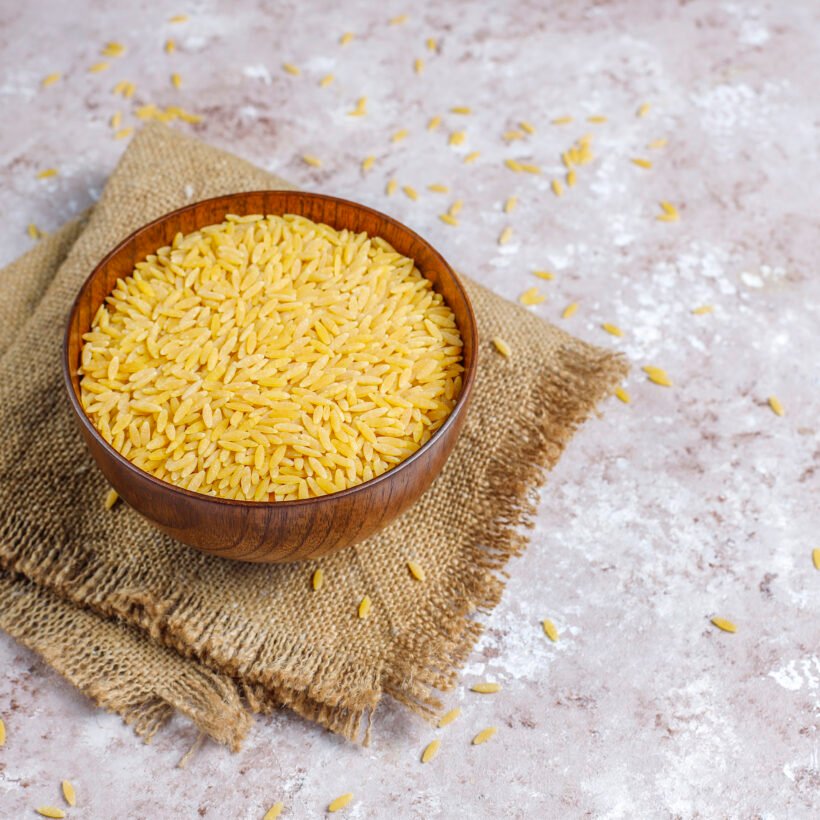 uncooked risotto bowl top view